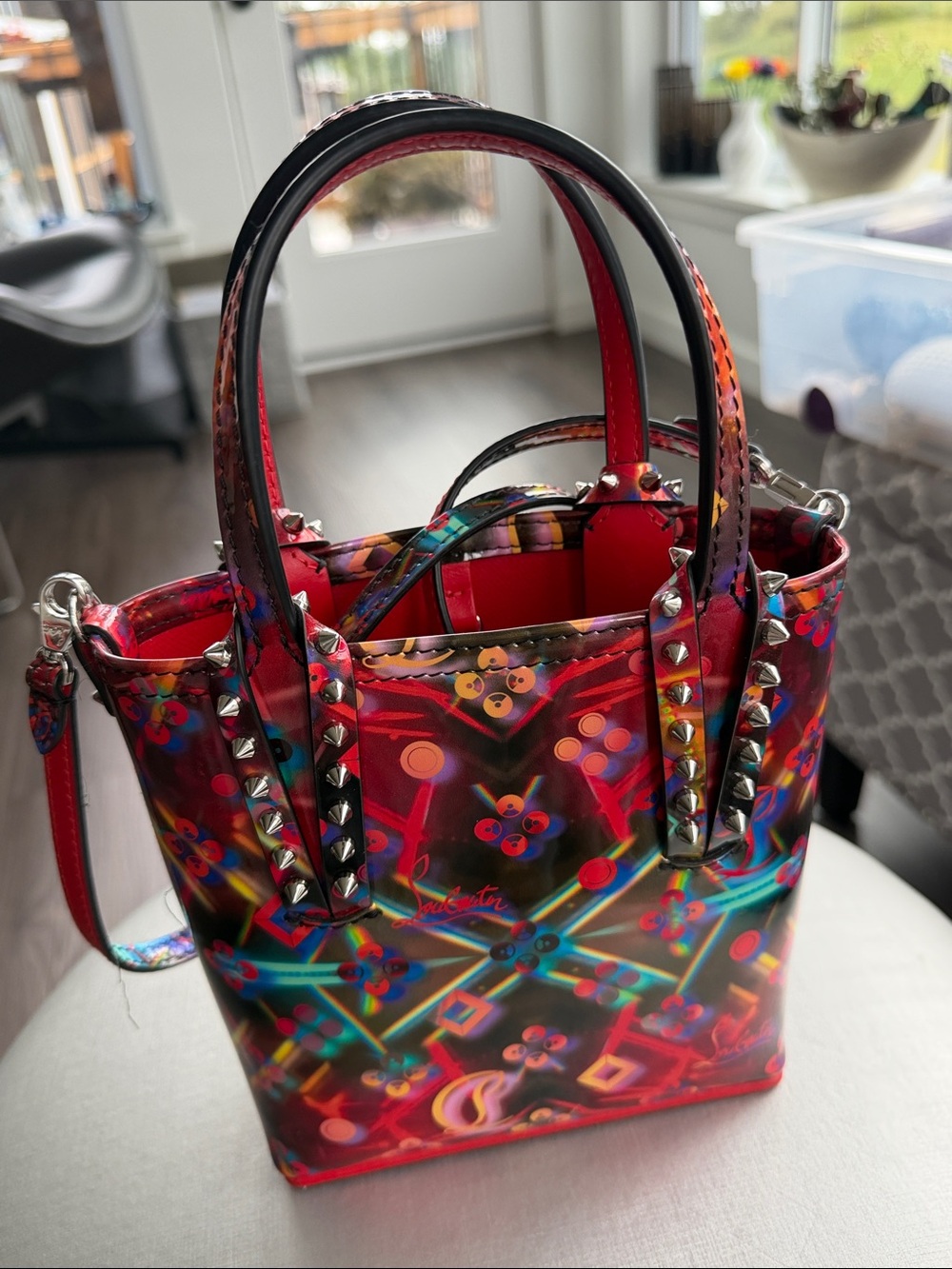 Christian Louboutin Red Multicolor Studded Tote